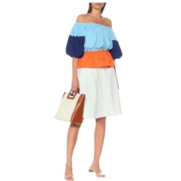 Staud COLOURBLOCK PEASANT TOP IN DEW BLUE - Picture 1 of 3